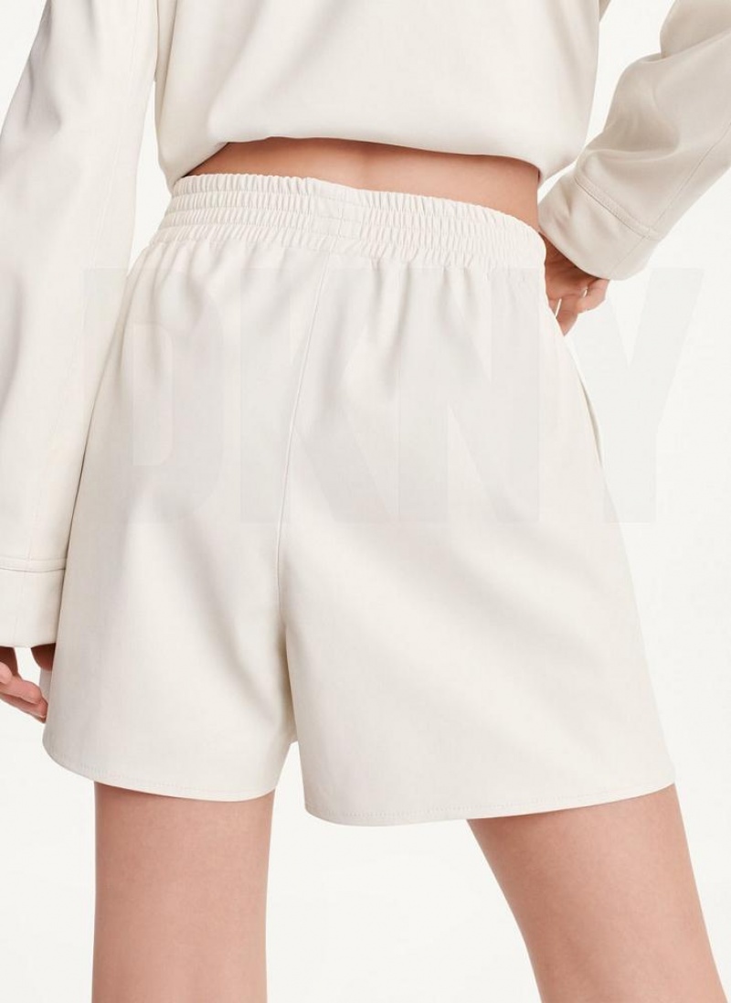 White DKNY Faux Leather Pull On Women's Shorts | USA-D0613