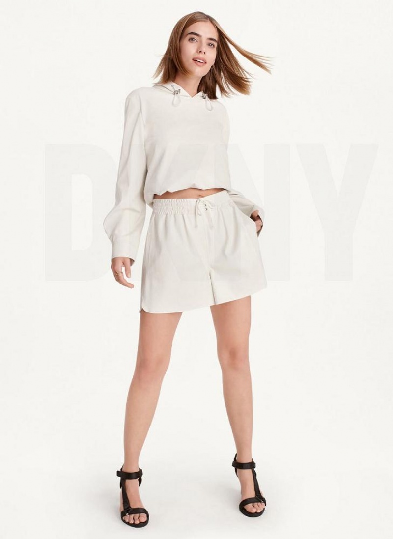 White DKNY Faux Leather Pull On Women's Shorts | USA-D0613