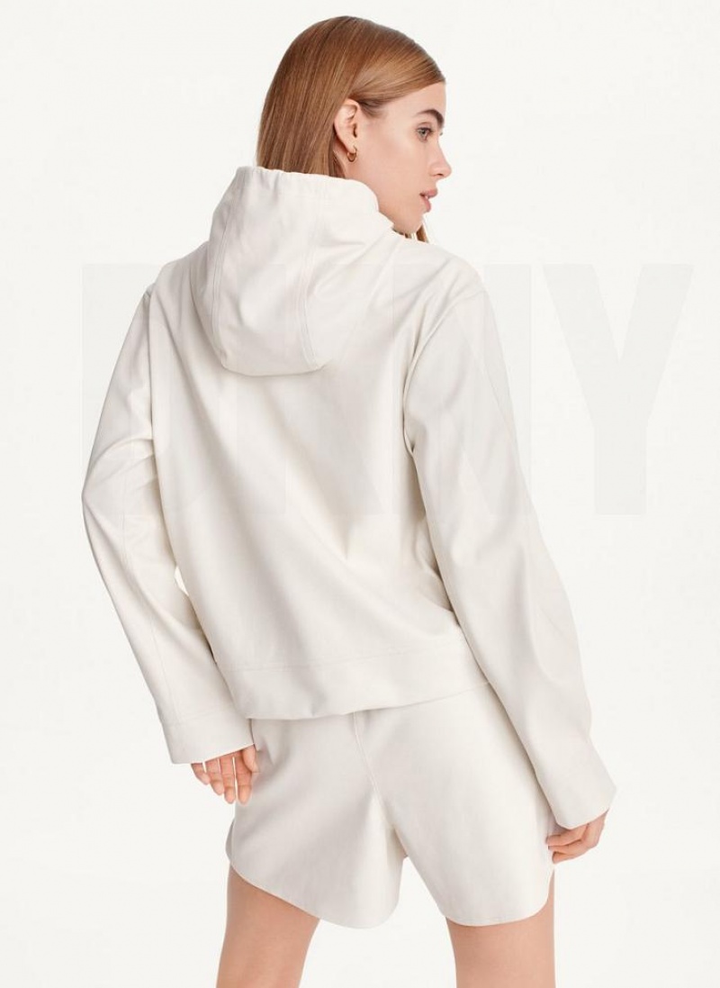 White DKNY Faux Leather Women's Hoodies | USA-D0224