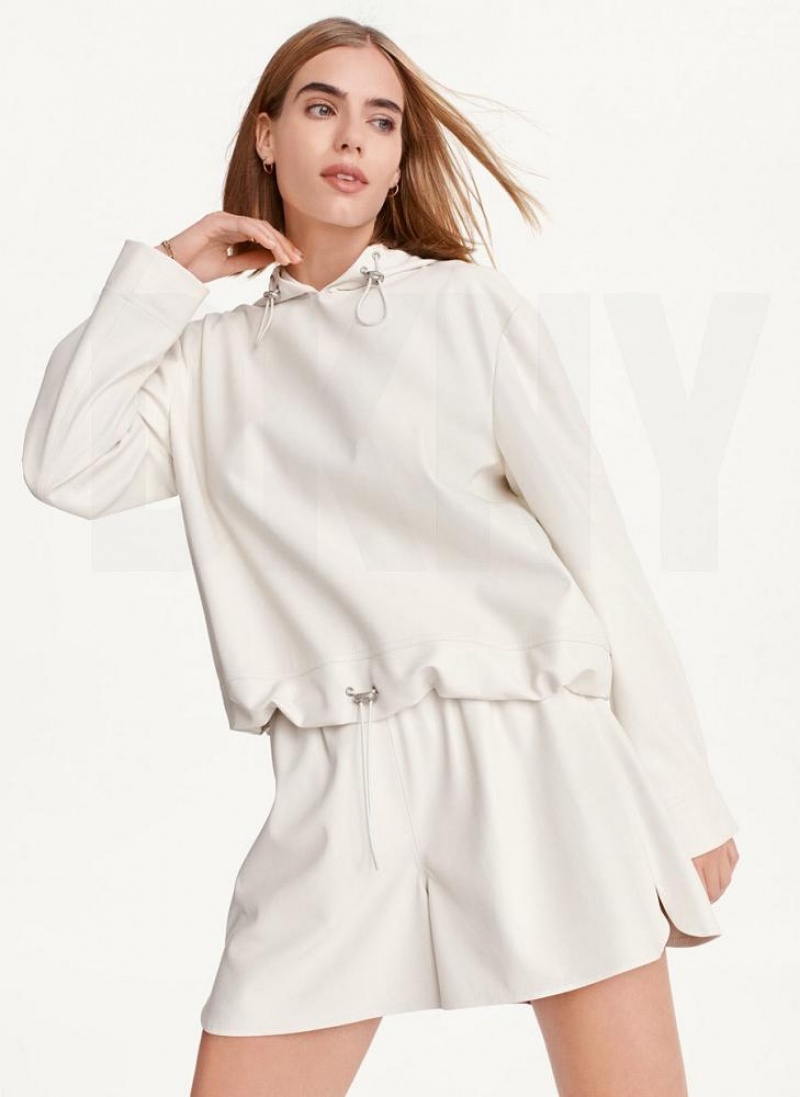 White DKNY Faux Leather Women\'s Hoodies | USA-D0224