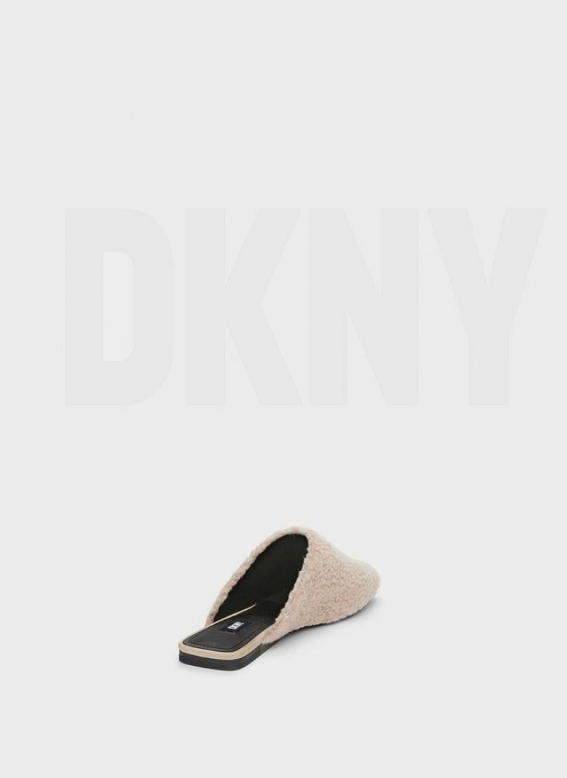 White DKNY Flat Sherpa Shoes Slides | USA-D1060