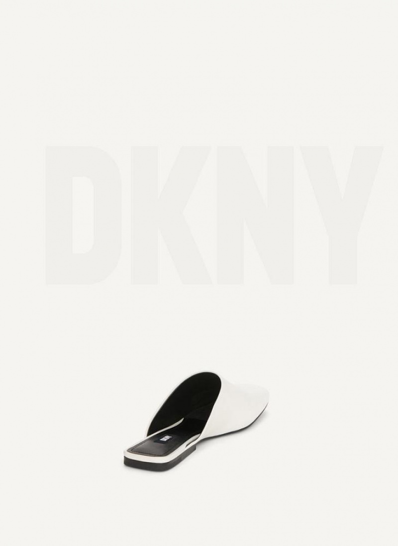 White DKNY Flat Shoes Slides | USA-D0282