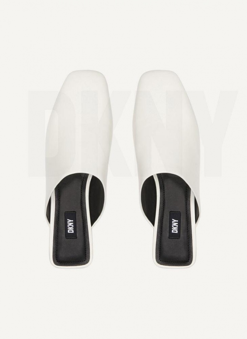 White DKNY Flat Shoes Slides | USA-D0282