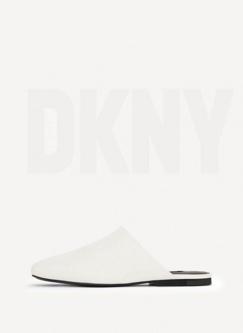 White DKNY Flat Shoes Slides | USA-D0282
