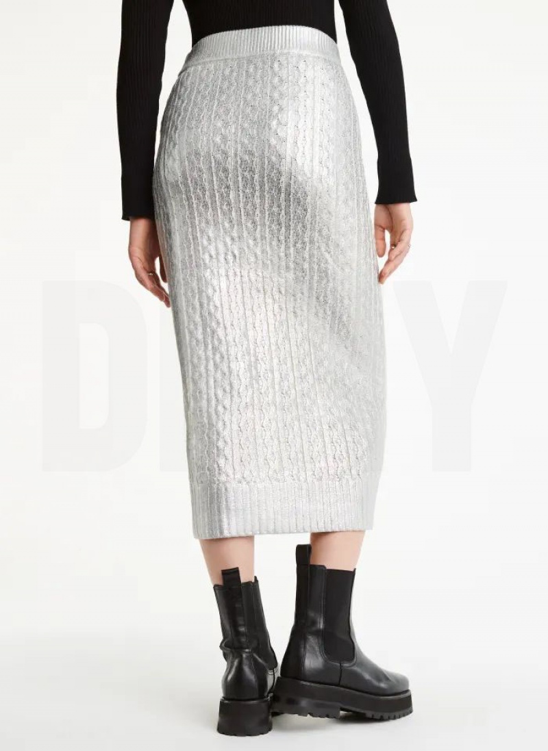 White DKNY Foil Maxi Women's Skirts | USA-D0975