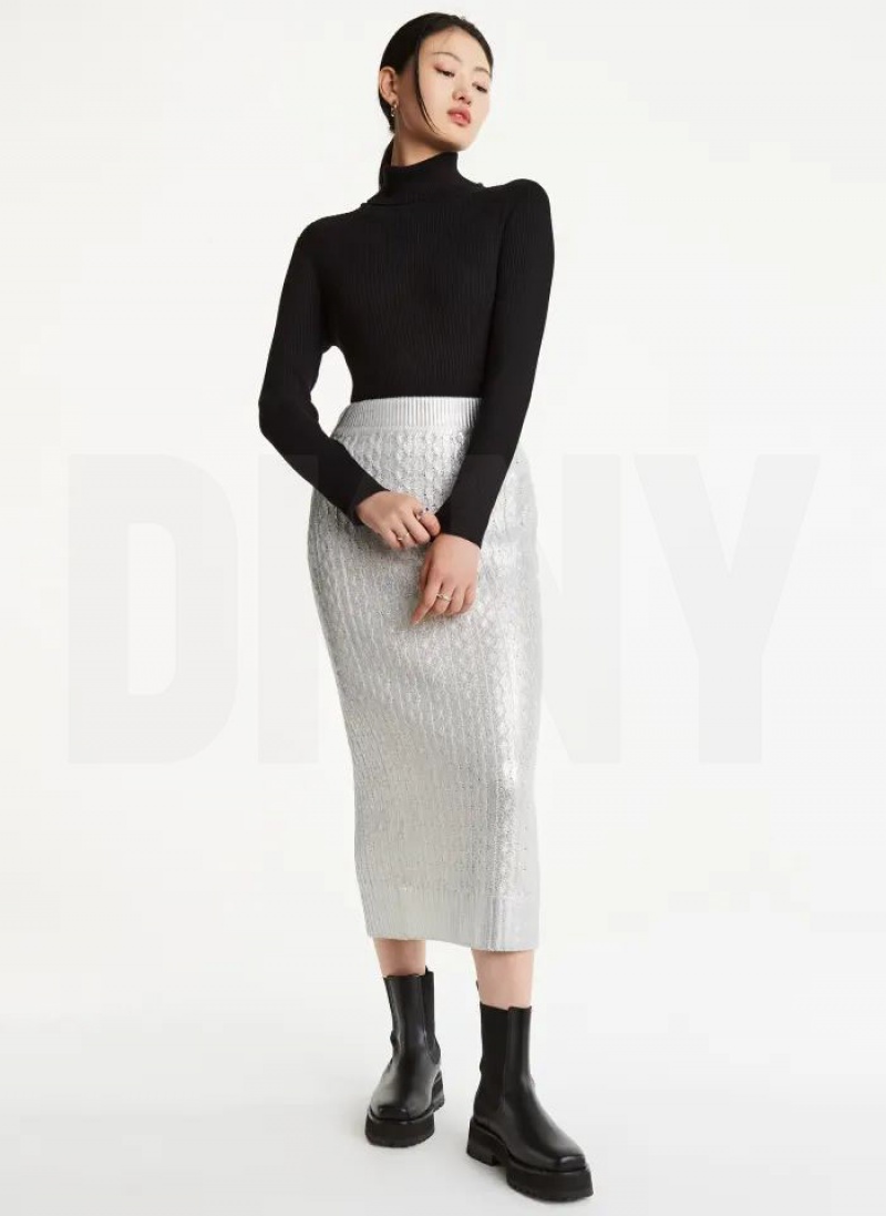 White DKNY Foil Maxi Women's Skirts | USA-D0975