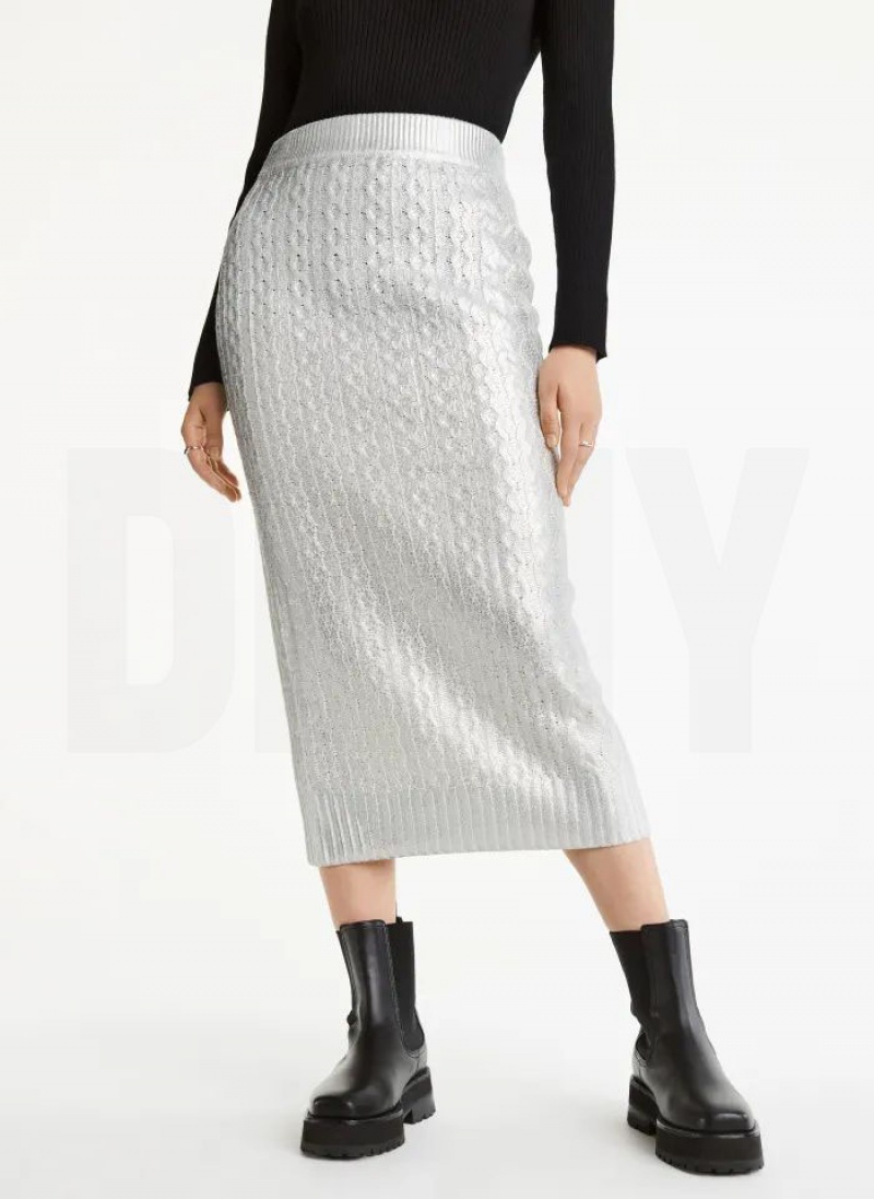 White DKNY Foil Maxi Women\'s Skirts | USA-D0975