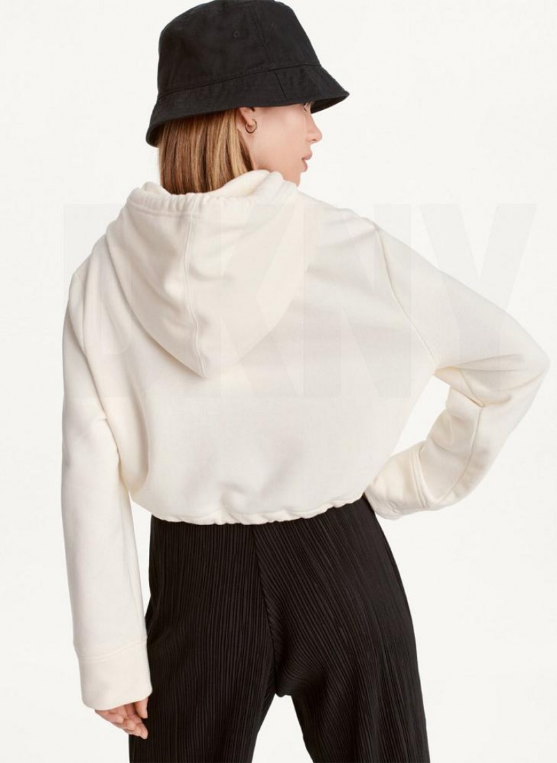 White DKNY French Terry Cropped Women's Hoodies | USA-D1011