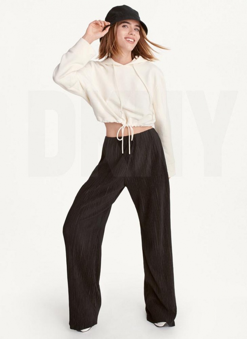 White DKNY French Terry Cropped Women's Hoodies | USA-D1011