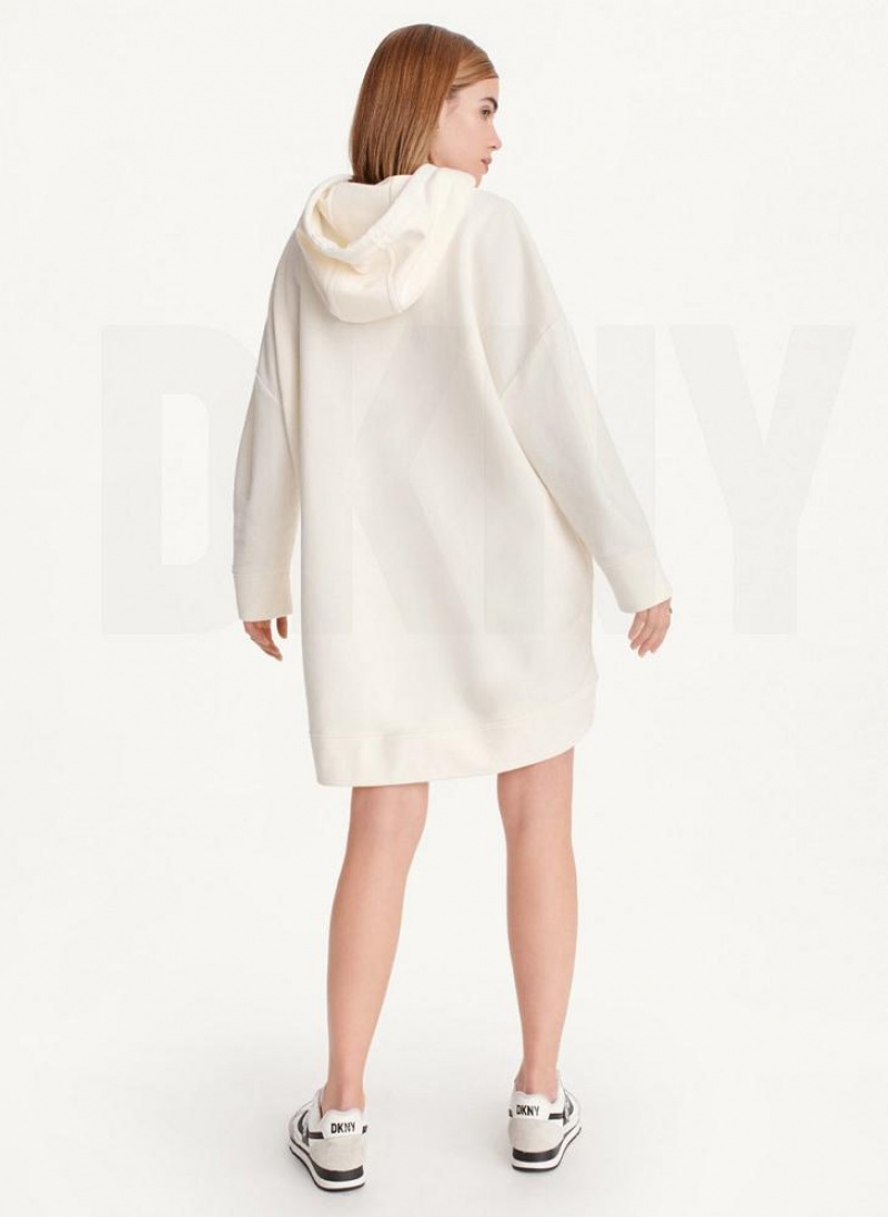 White DKNY French Terry Oversized Women's Hoodies | USA-D1795