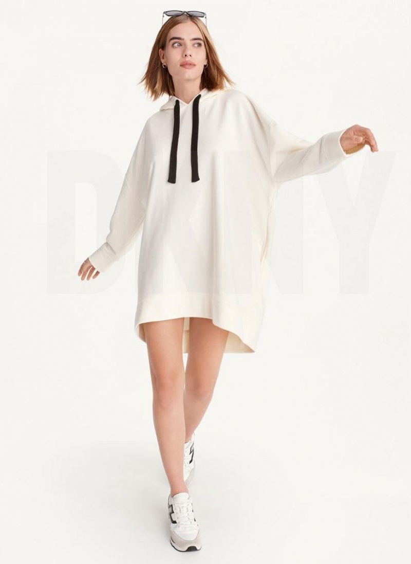 White DKNY French Terry Oversized Women's Hoodies | USA-D1795