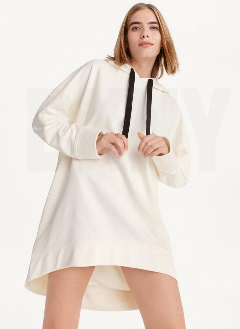 White DKNY French Terry Oversized Women\'s Hoodies | USA-D1795