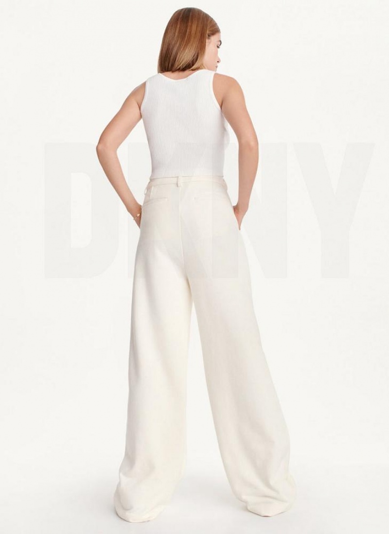 White DKNY French Terry Wide Leg Women's Pants | USA-D1514