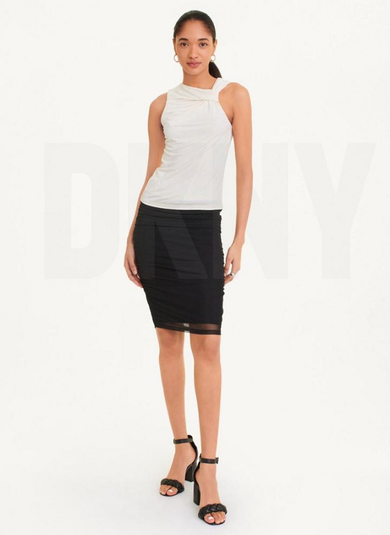 White DKNY Gathered Knit Women's Tank Tops | USA-D0663