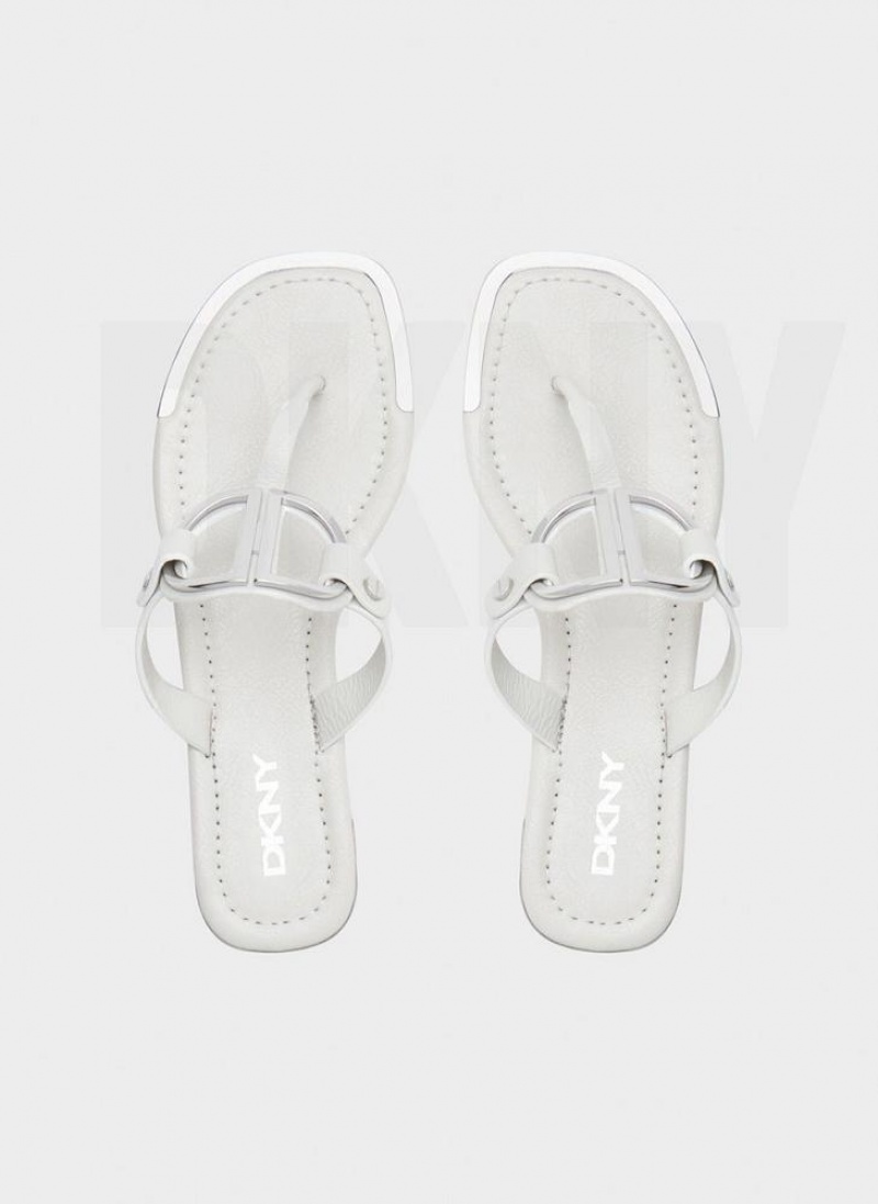 White DKNY Hartford Shoes Flip Flops | USA-D0378