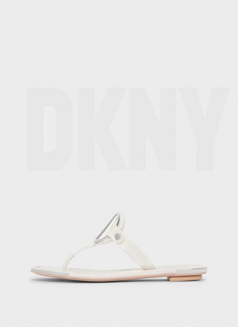 White DKNY Hartford Shoes Flip Flops | USA-D0378