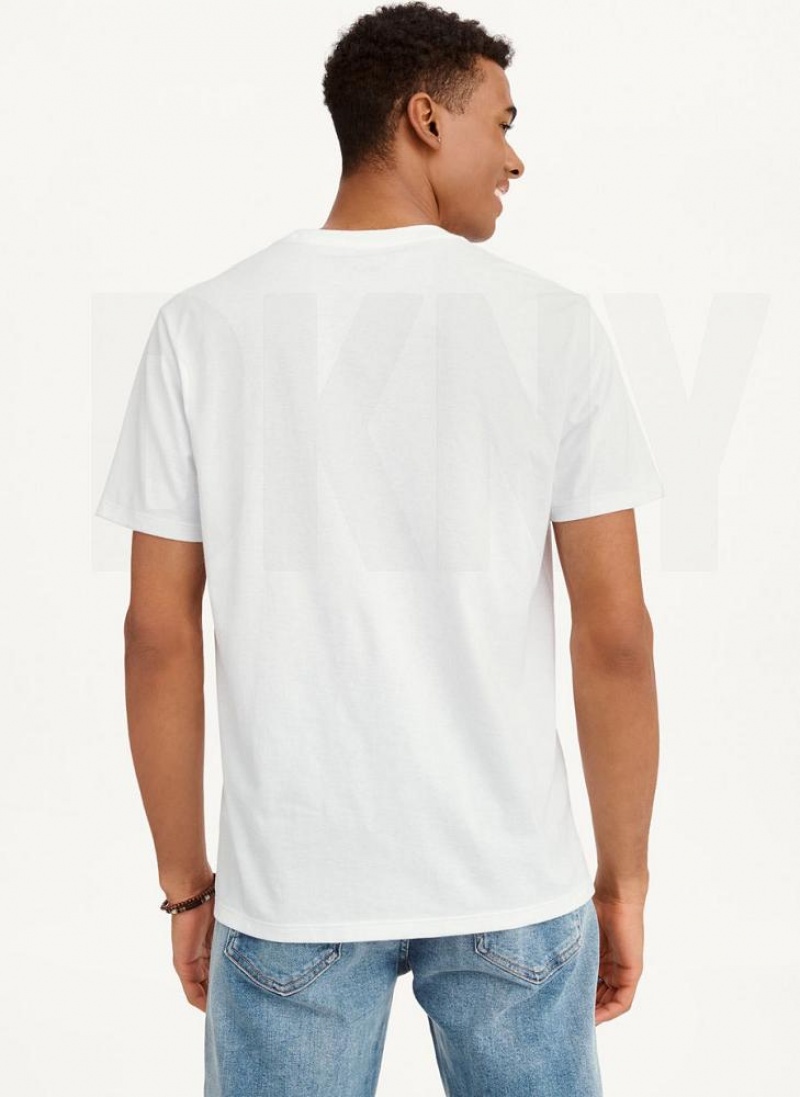 White DKNY Irregular Lines Men's T Shirts | USA-D0679