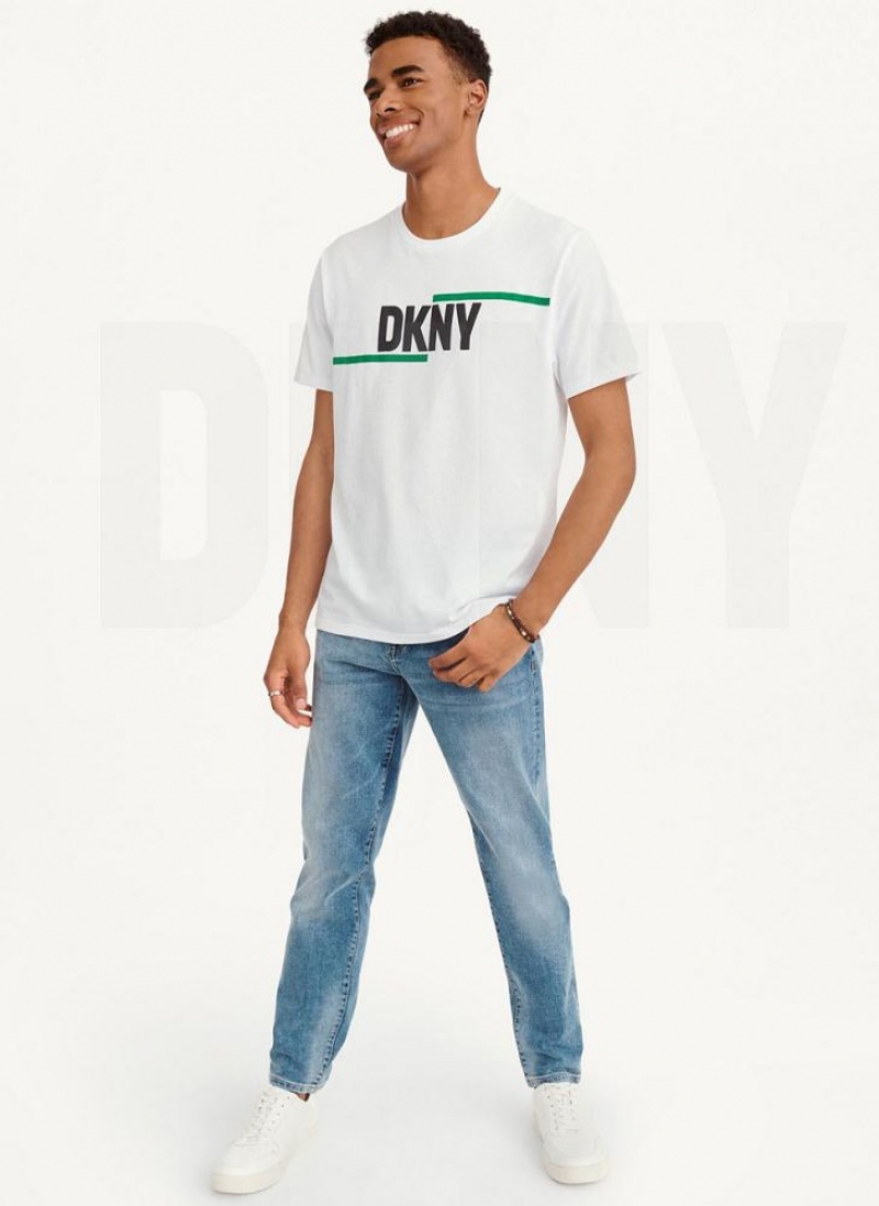White DKNY Irregular Lines Men's T Shirts | USA-D0679