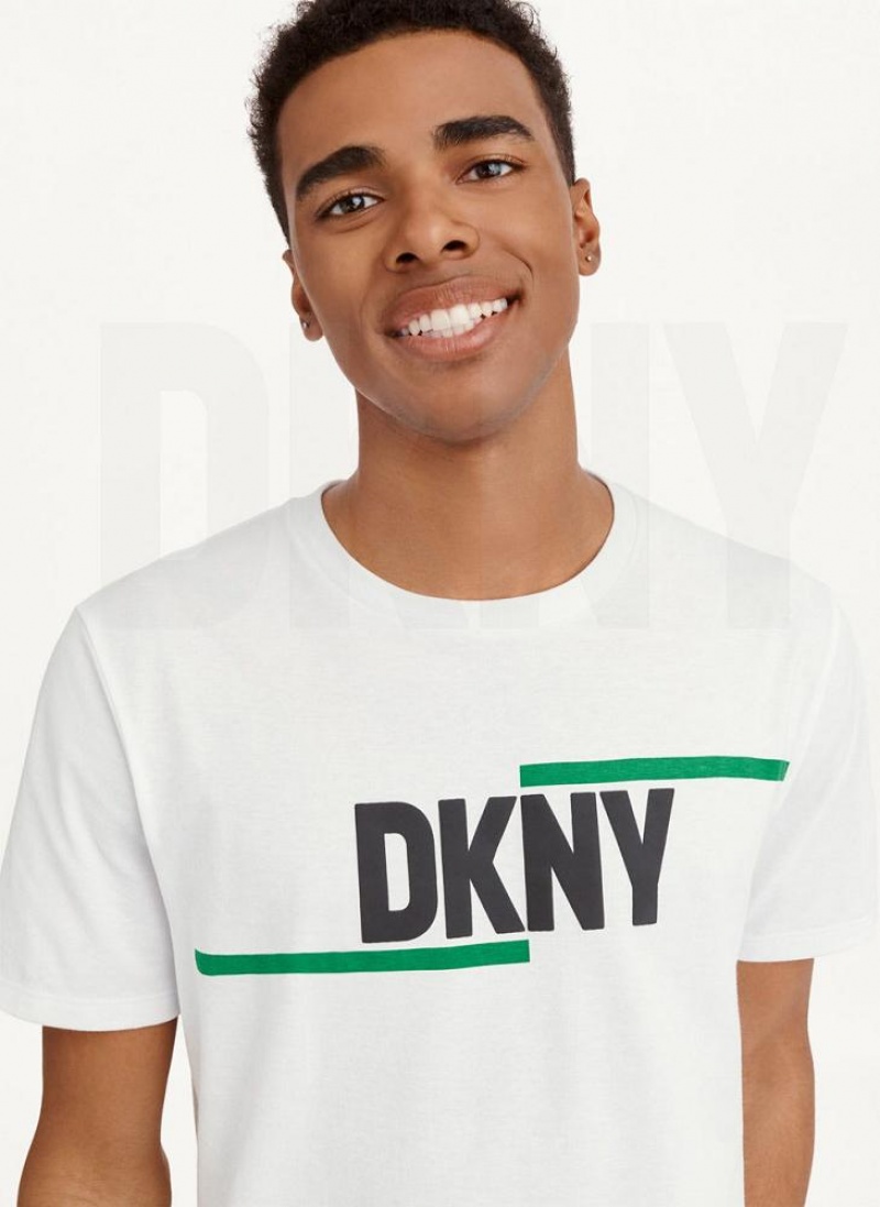 White DKNY Irregular Lines Men's T Shirts | USA-D0679