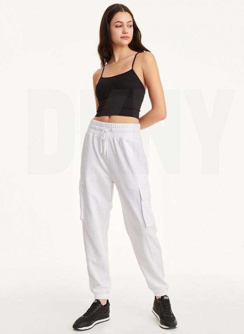 White DKNY Jersey Cargo Women's Joggers | USA-D0968