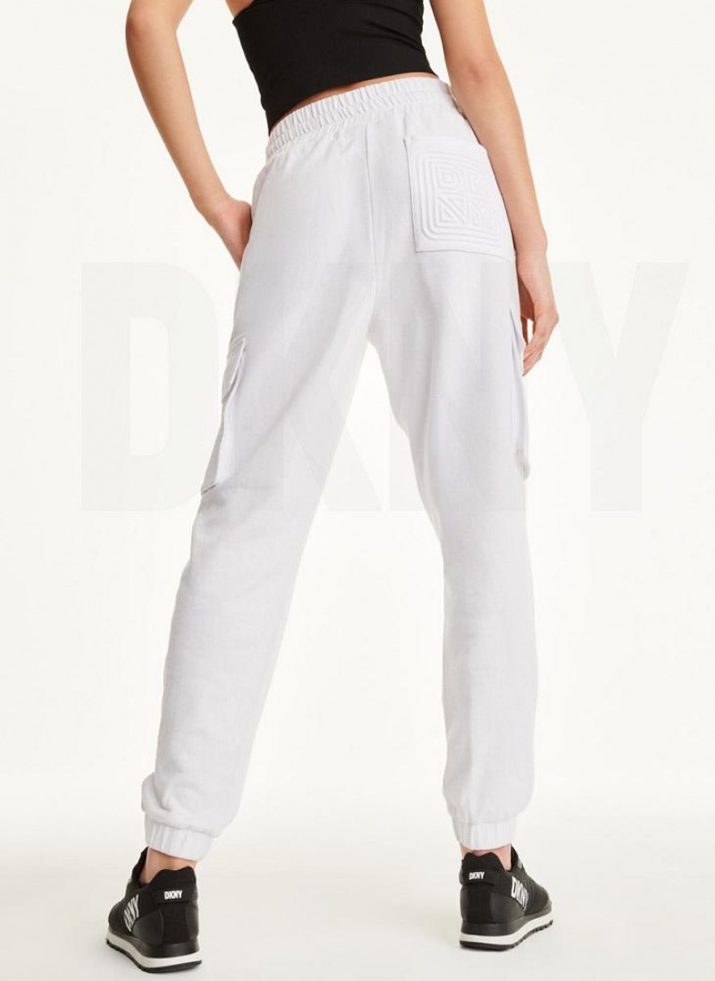 White DKNY Jersey Cargo Women's Joggers | USA-D0968