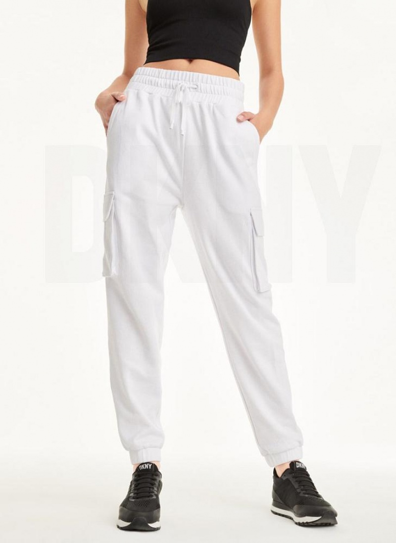 White DKNY Jersey Cargo Women's Joggers | USA-D0968