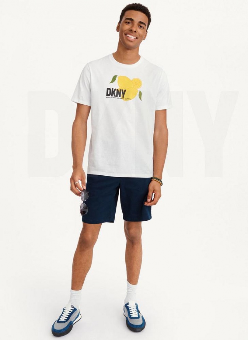 White DKNY Lemon Men's T Shirts | USA-D1320