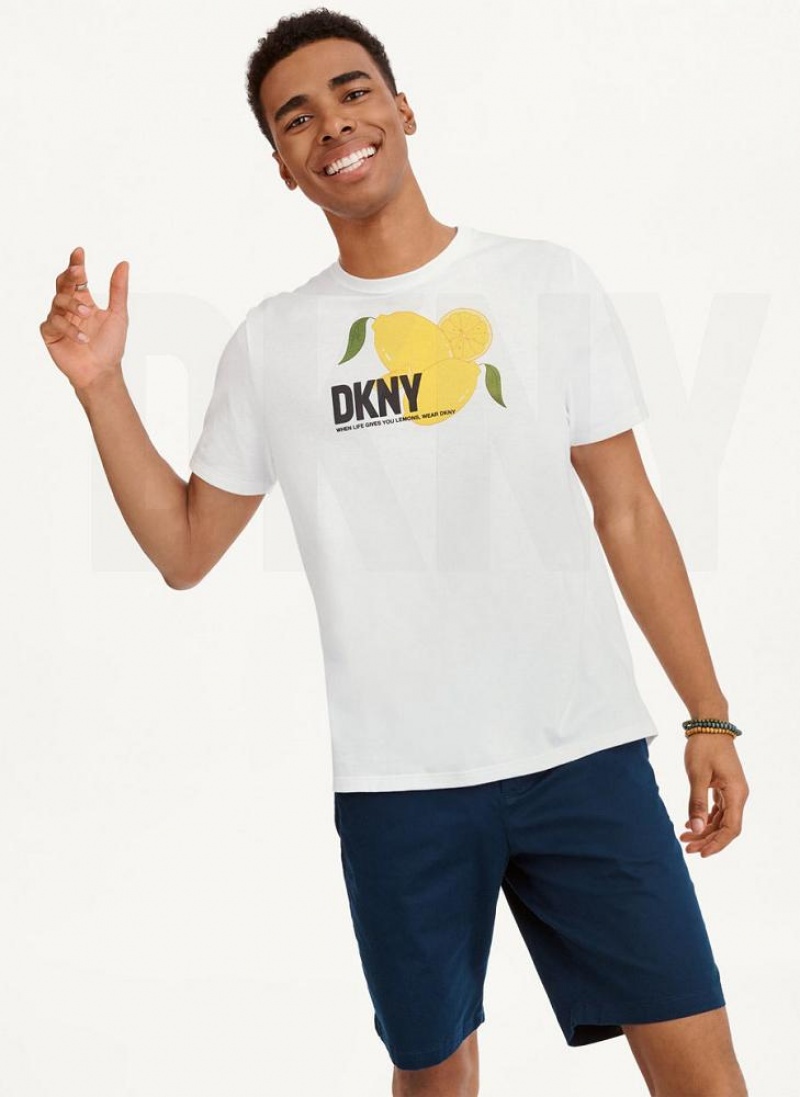 White DKNY Lemon Men's T Shirts | USA-D1320