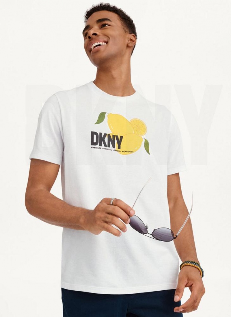 White DKNY Lemon Men\'s T Shirts | USA-D1320
