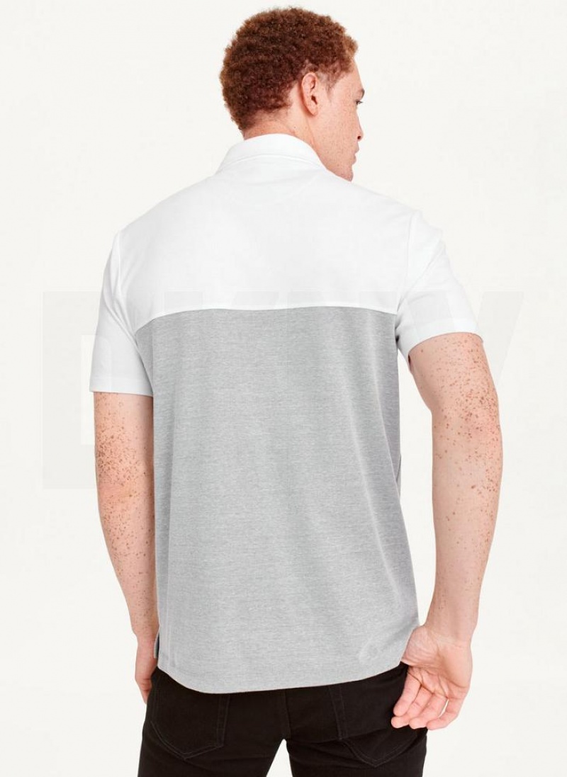 White DKNY Logo Tape Detail Men's Polo Shirts | USA-D0922