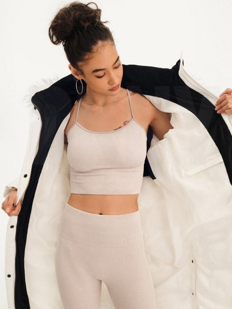 White DKNY Long Puffer With Faux Fur Hood Women's Coats | USA-D1584