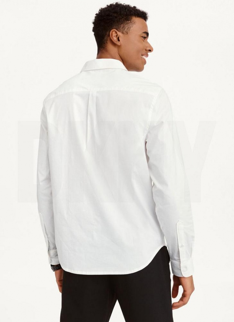 White DKNY Long Sleeve Button Down Men's Shirts | USA-D1928