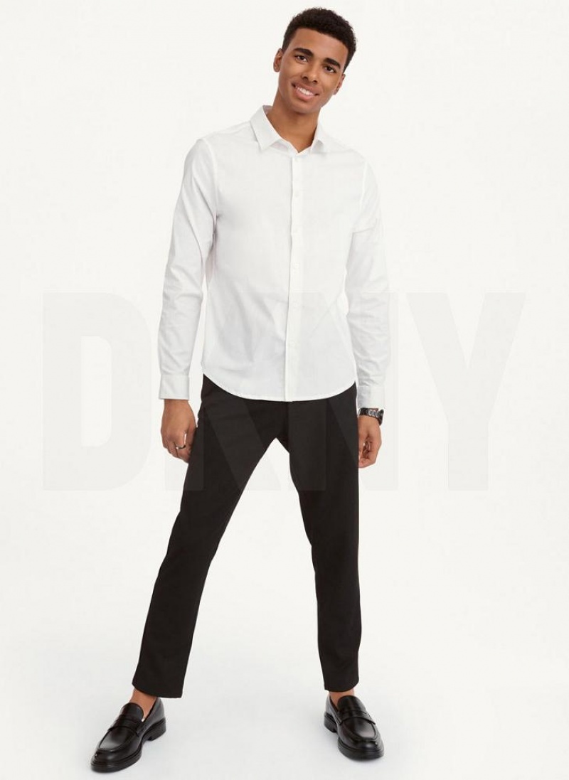 White DKNY Long Sleeve Button Down Men's Shirts | USA-D1928