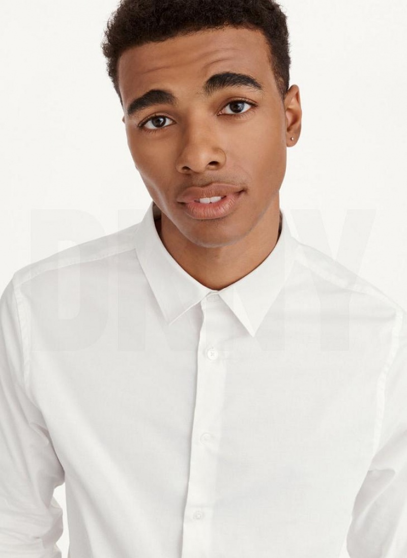 White DKNY Long Sleeve Button Down Men's Shirts | USA-D1928