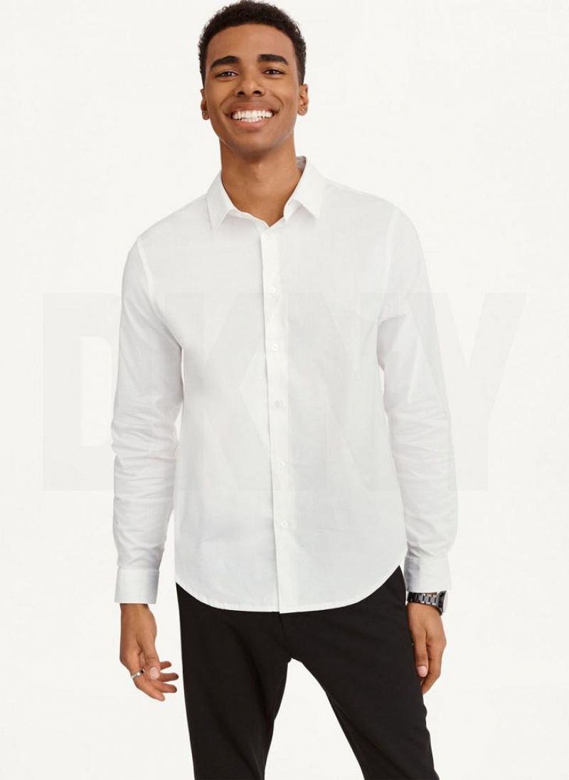 White DKNY Long Sleeve Button Down Men\'s Shirts | USA-D1928