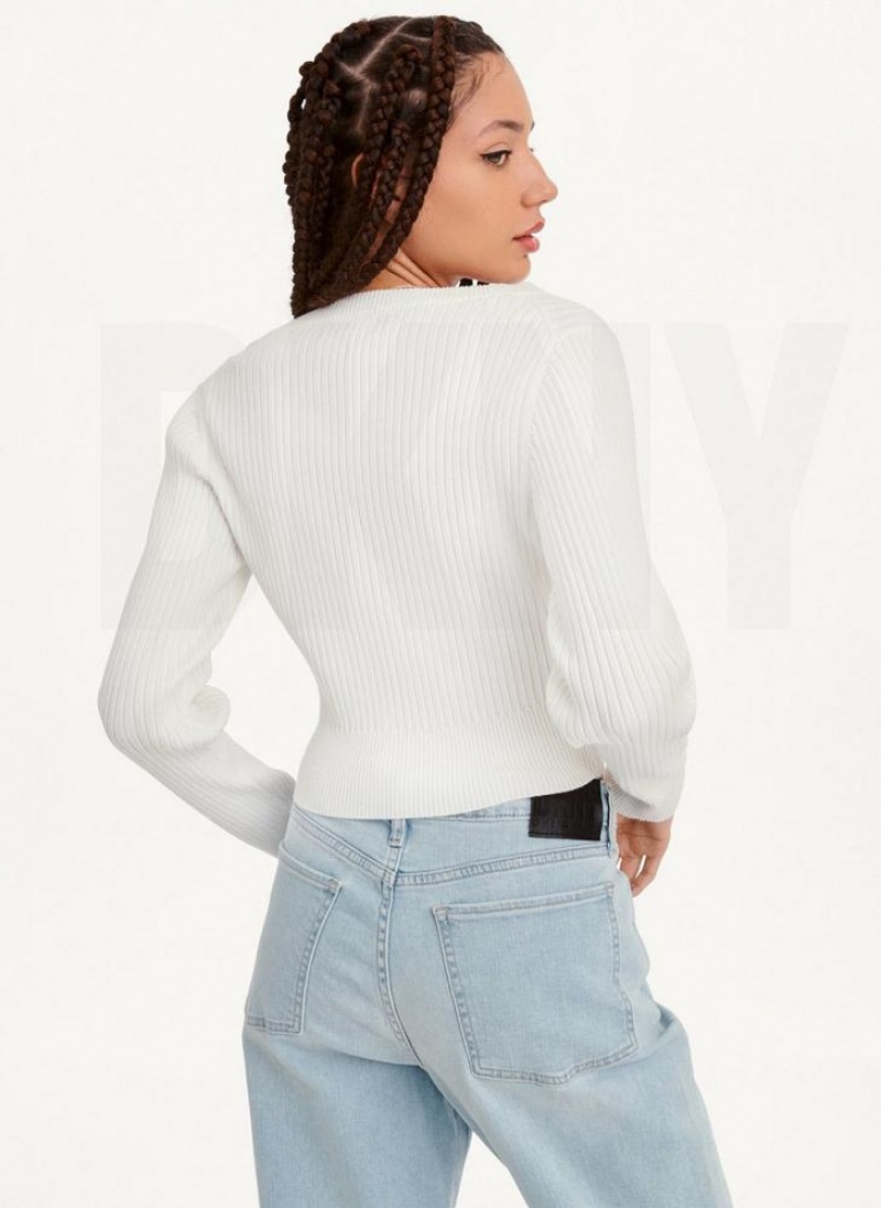 White DKNY Long Sleeve Cropped Button-Front Cardigan Women's Sweaters | USA-D1158