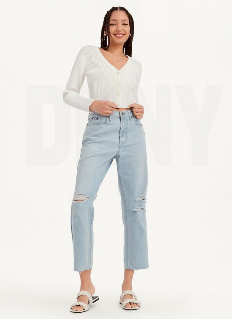 White DKNY Long Sleeve Cropped Button-Front Cardigan Women's Sweaters | USA-D1158