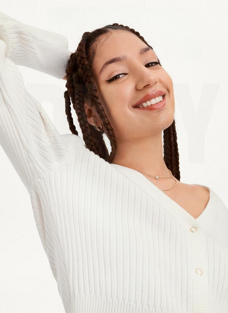 White DKNY Long Sleeve Cropped Button-Front Cardigan Women's Sweaters | USA-D1158