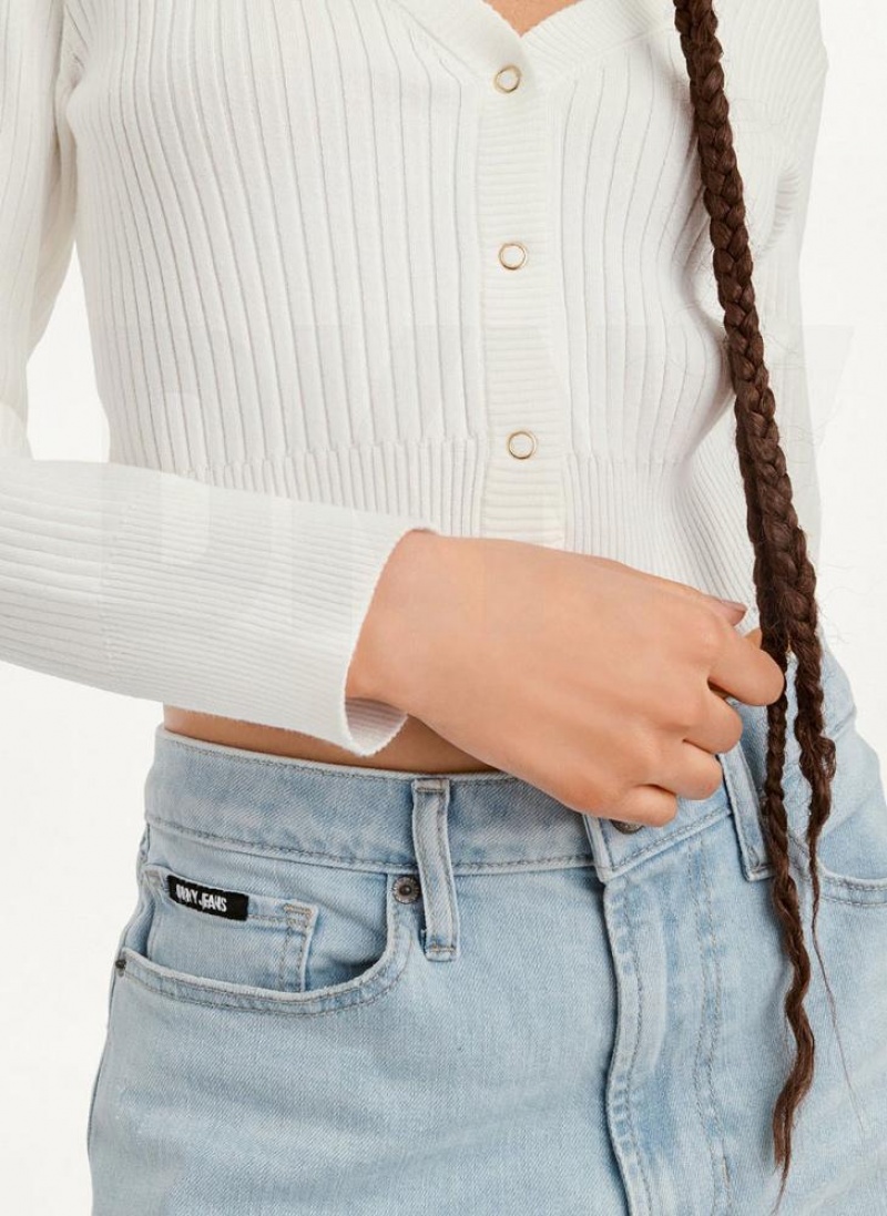 White DKNY Long Sleeve Cropped Button-Front Cardigan Women's Sweaters | USA-D1158