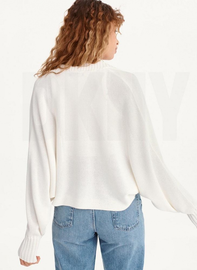 White DKNY Long Sleeve Cropped Cardigan Women's Sweaters | USA-D1866
