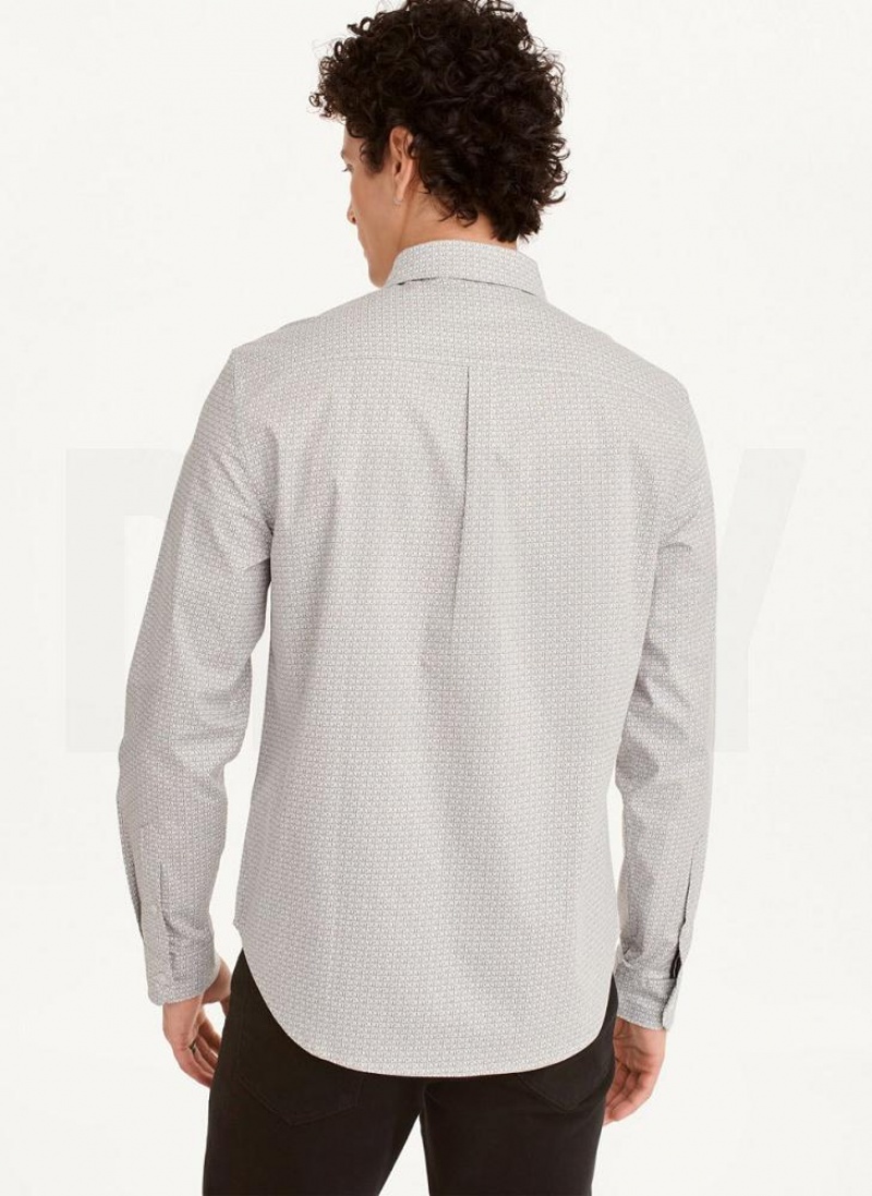 White DKNY Long Sleeve Interlocking Logo Men's Shirts | USA-D1894