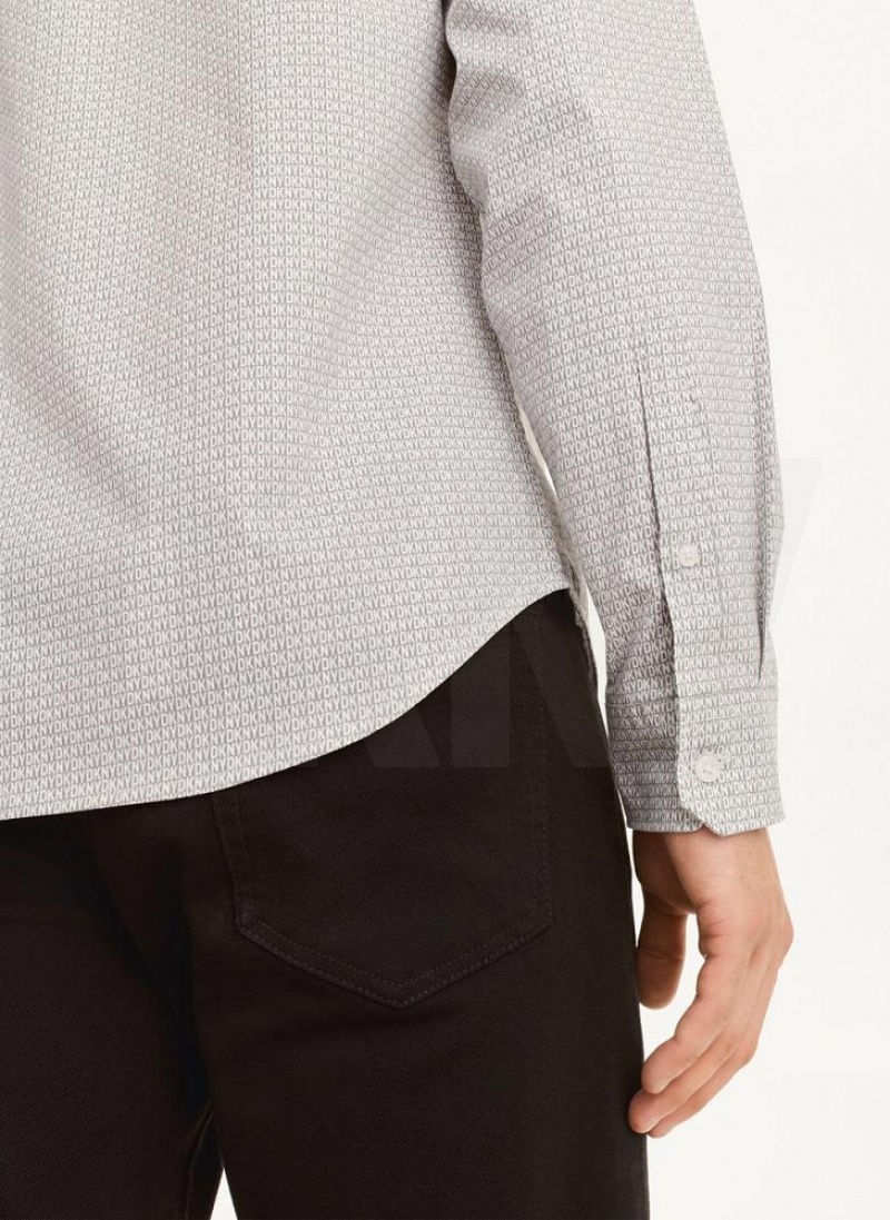 White DKNY Long Sleeve Interlocking Logo Men's Shirts | USA-D1894