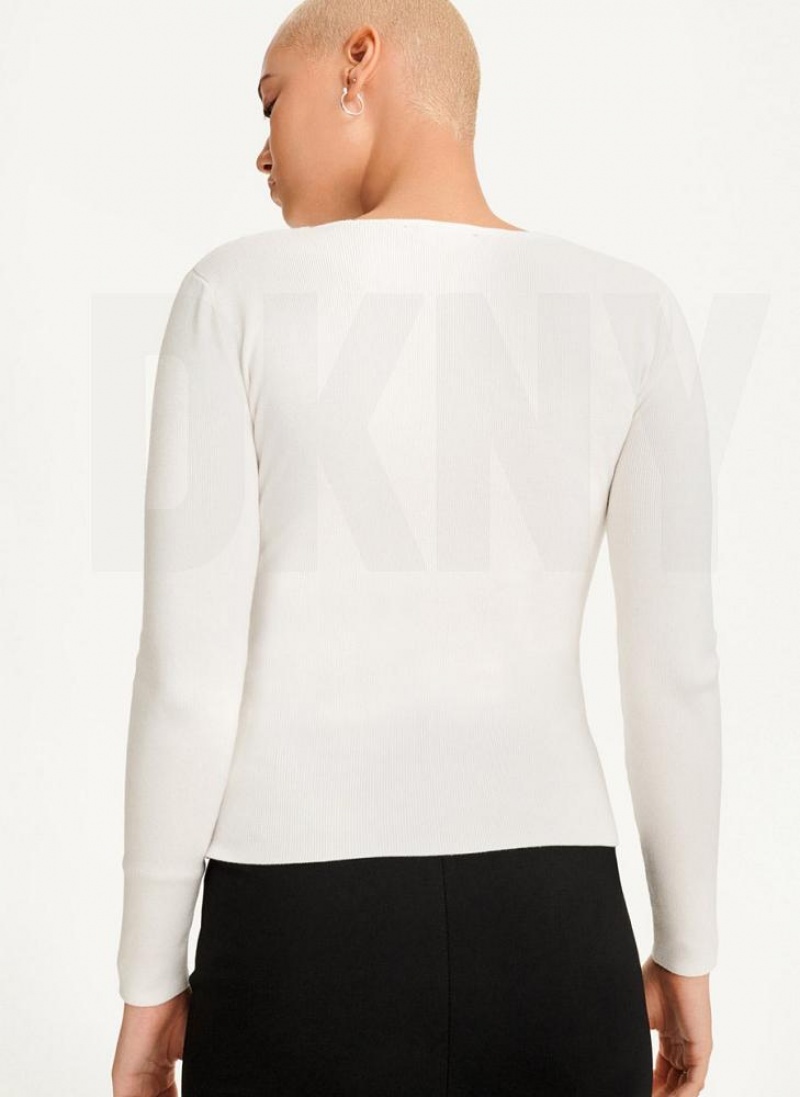 White DKNY Long Sleevewrap Cut Out Women's Sweaters | USA-D1468
