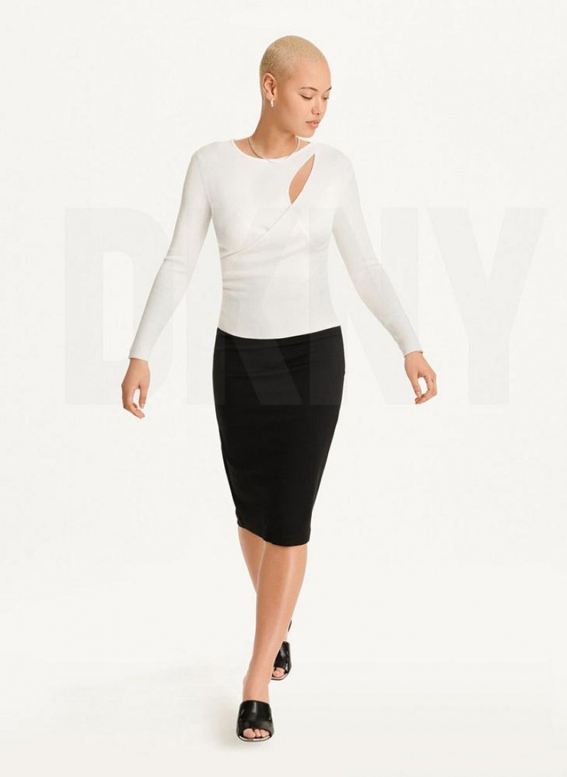 White DKNY Long Sleevewrap Cut Out Women's Sweaters | USA-D1468