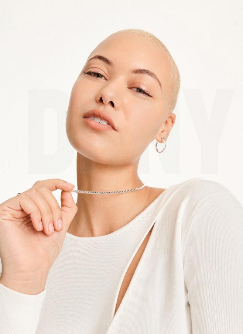 White DKNY Long Sleevewrap Cut Out Women's Sweaters | USA-D1468