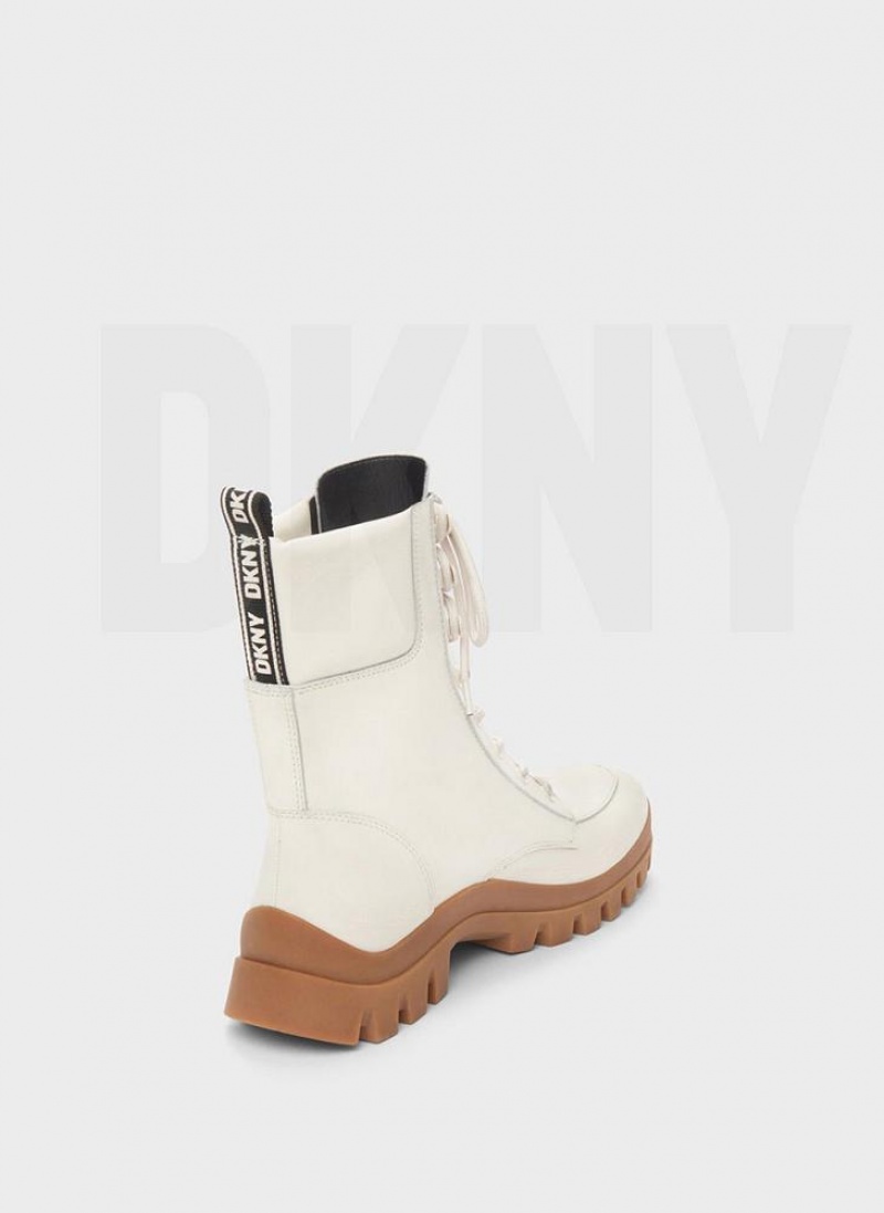 White DKNY Lug Sole Combat Shoes Boots | USA-D0685