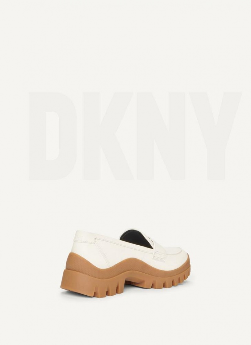 White DKNY Lug Sole Shoes Loafers | USA-D1423
