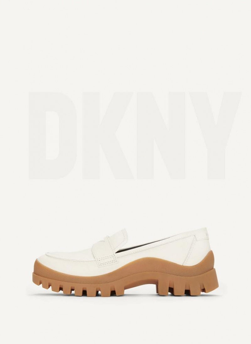 White DKNY Lug Sole Shoes Loafers | USA-D1423