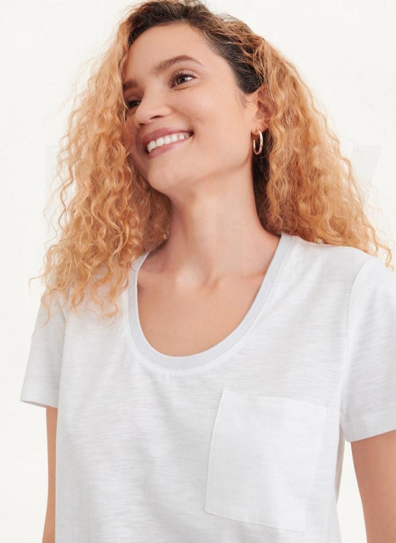 White DKNY Lurex Trim Women's T Shirts | USA-D0779