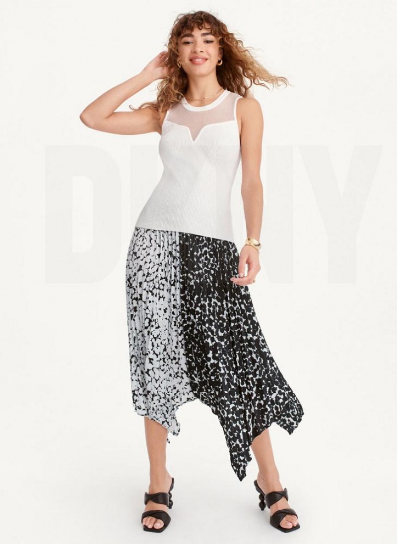 White DKNY Mesh Yoke Sweet Heart Women's Sweaters | USA-D1339